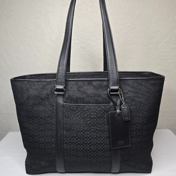 Coach F77012 Vintage Black XL Signature C Canvas & Leather Trim Travel Tote Bag - Picture 1 of 13